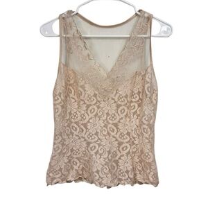 Vintage Cinema Etoile Size Medium Nude Cami Top Mesh Lace Embroided Shell